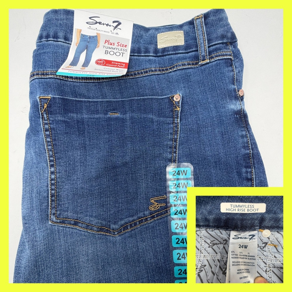 Seven7 Tummyless High Rise Bootcut‎ Jeans Womens Plus Size 24W Dark Wash Stretch